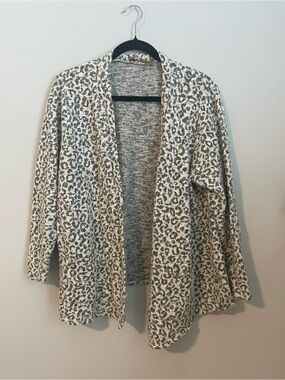 Belldini Open-Front Leopard Print Cardigan - Cream & Gray